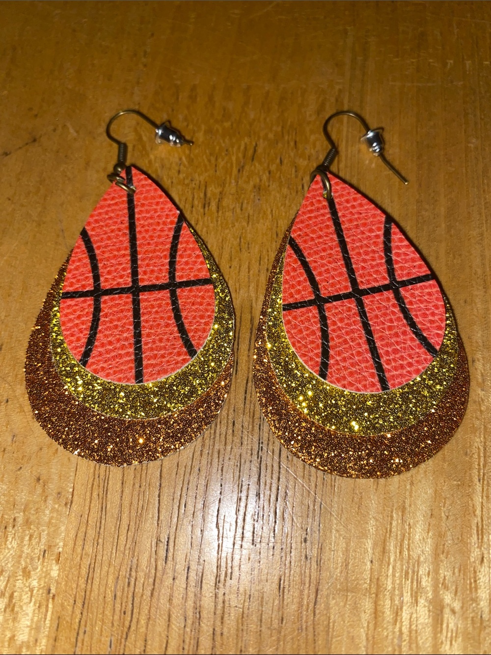 Women’s Basketball Teardrop Glitter Earrings - Orange and Gold